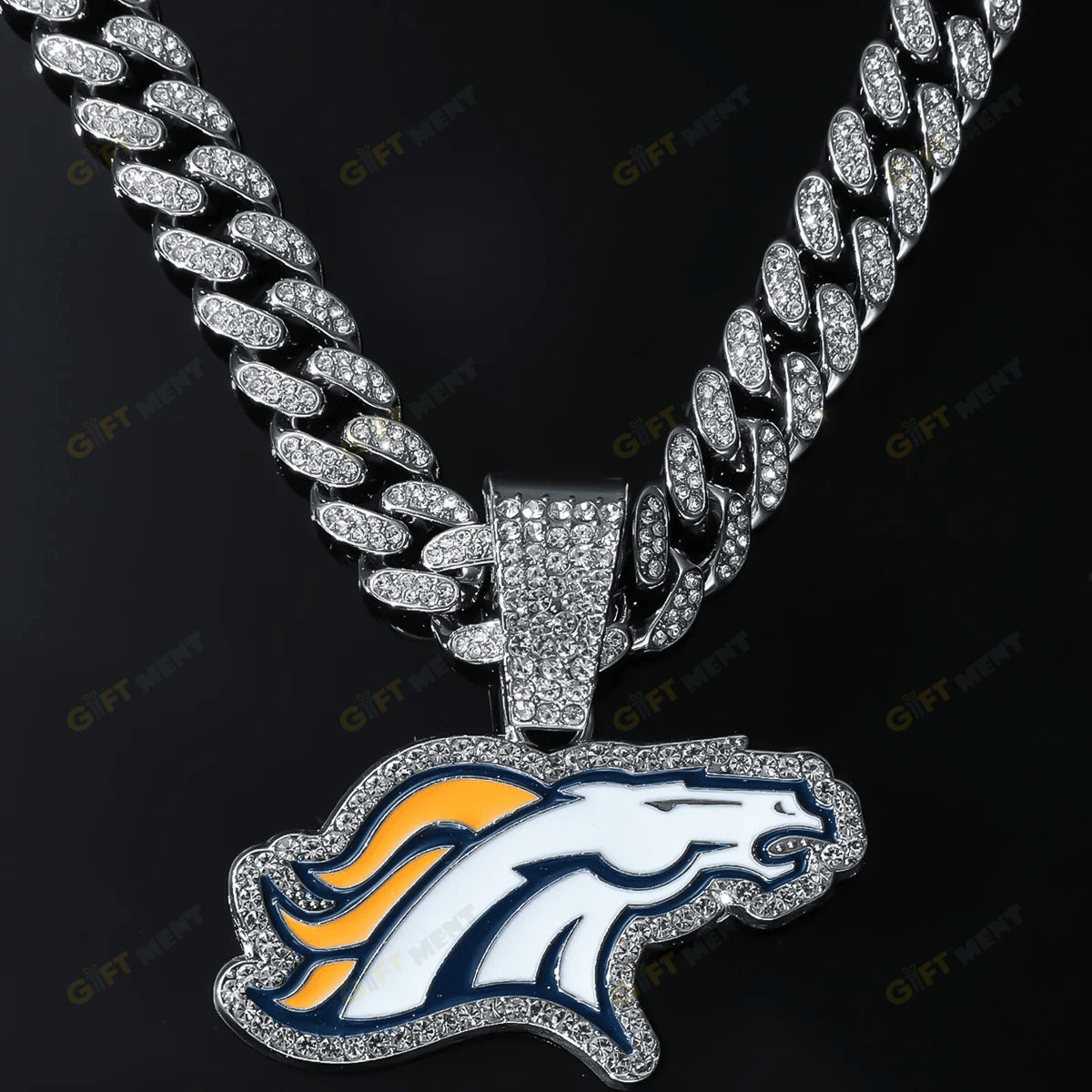 Denver Broncos Hip Hop Iced Out Bling Pendant Cuban Chain