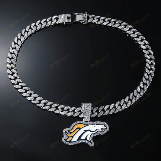 Denver Broncos Hip Hop Iced Out Bling Pendant Cuban Chain