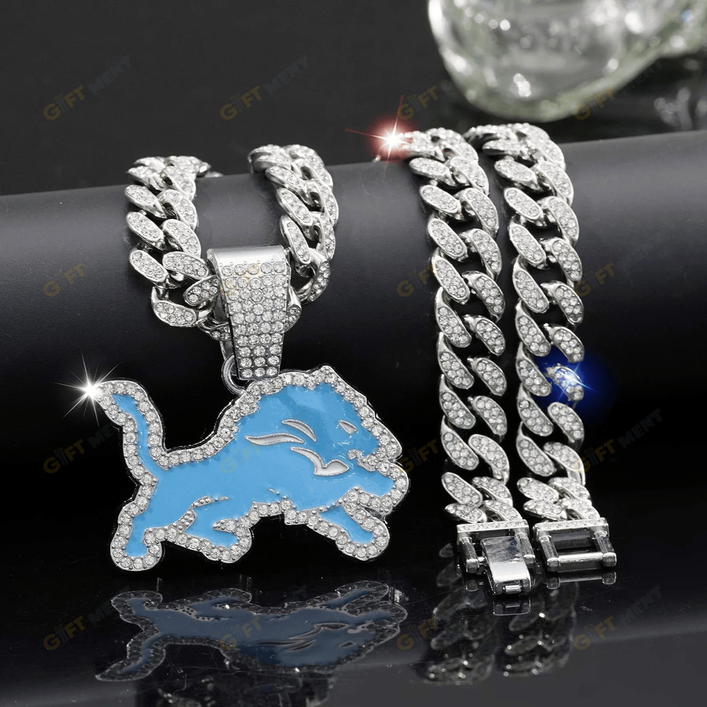 Detroit Lions Hip Hop Iced Out Bling Pendant Cuban Chain