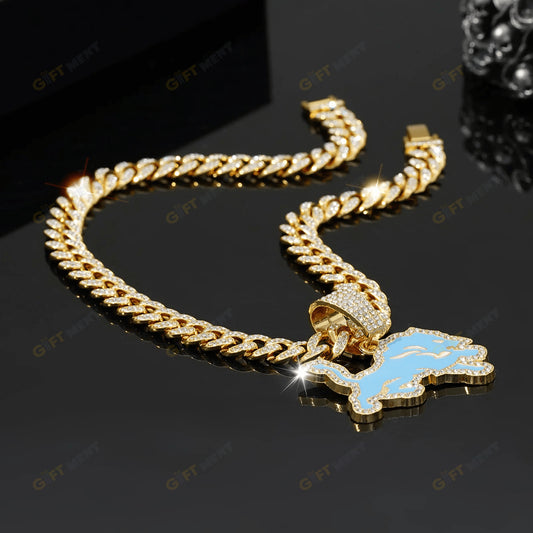Detroit Lions Hip Hop Iced Out Bling Pendant Cuban Chain