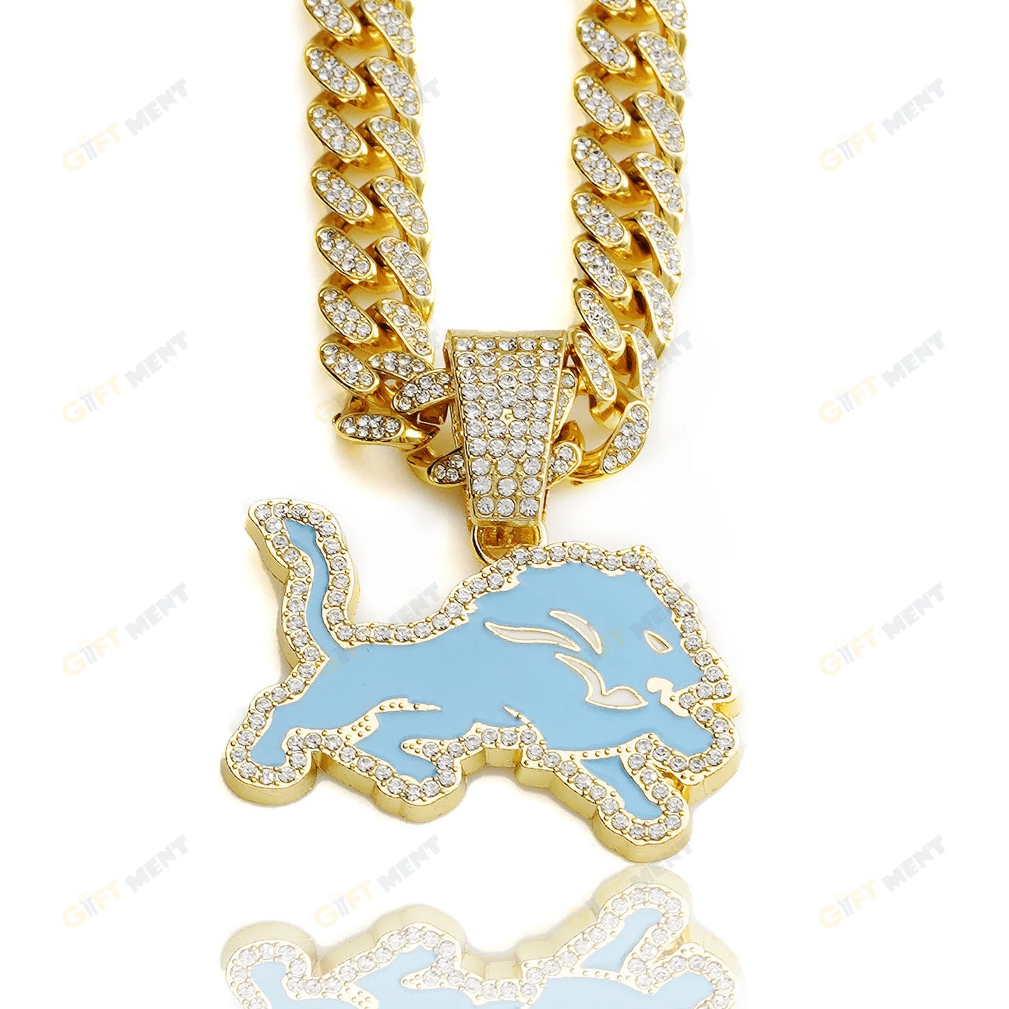 Detroit Lions Hip Hop Iced Out Bling Pendant Cuban Chain