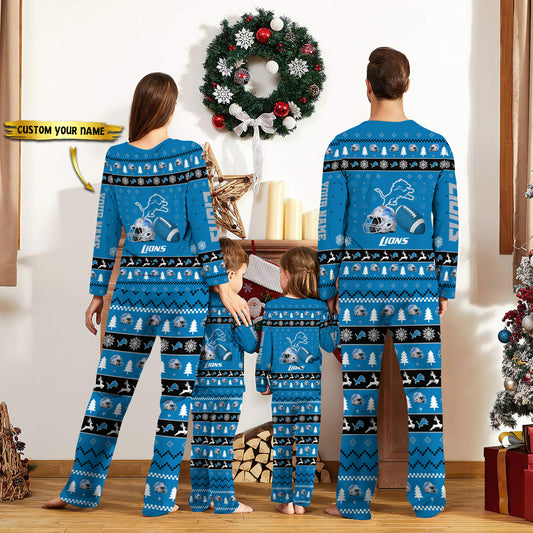 Detroit Lions Personalized Pajamas Set Christmas Gift For Family AZCPYZAM011