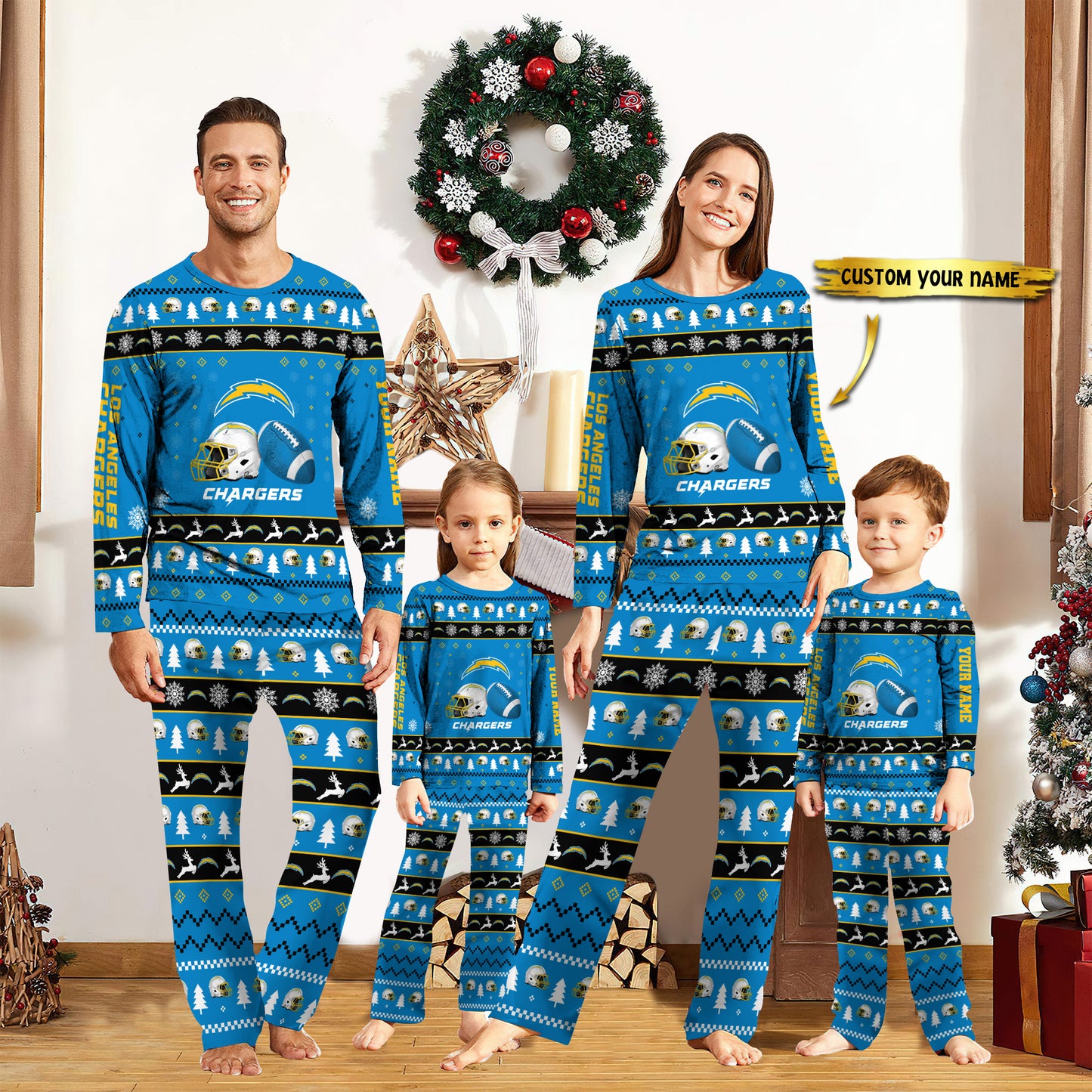 Los Angeles Chargers Personalized Pajamas Set Christmas Gift For Family AZCPYZAM018