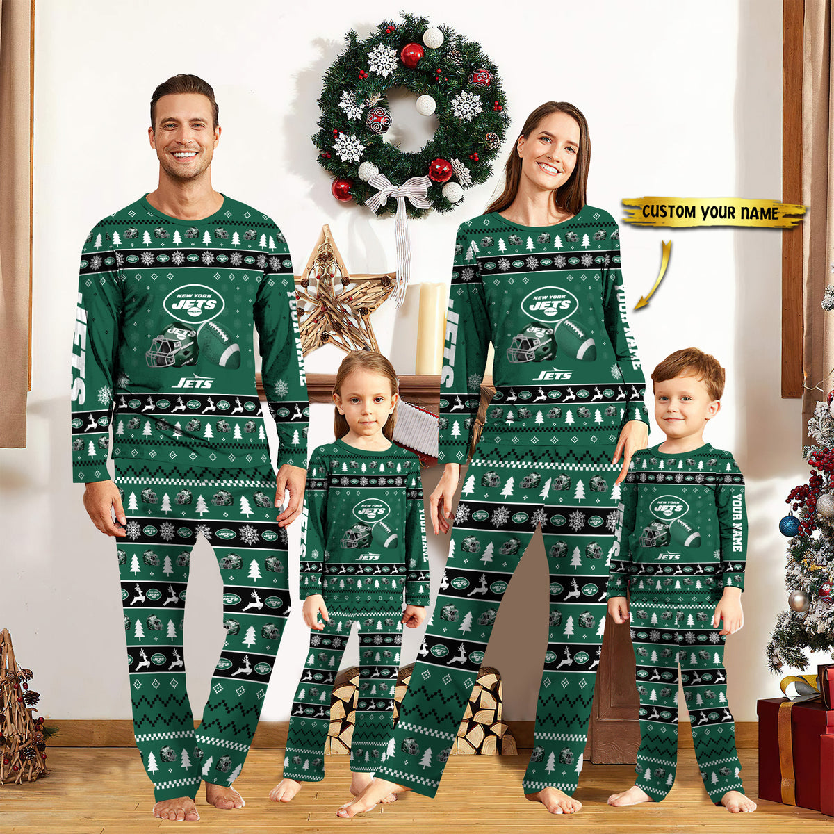 New York Jets Personalized Pajamas Set Christmas Gift For Family AZCPYZAM025
