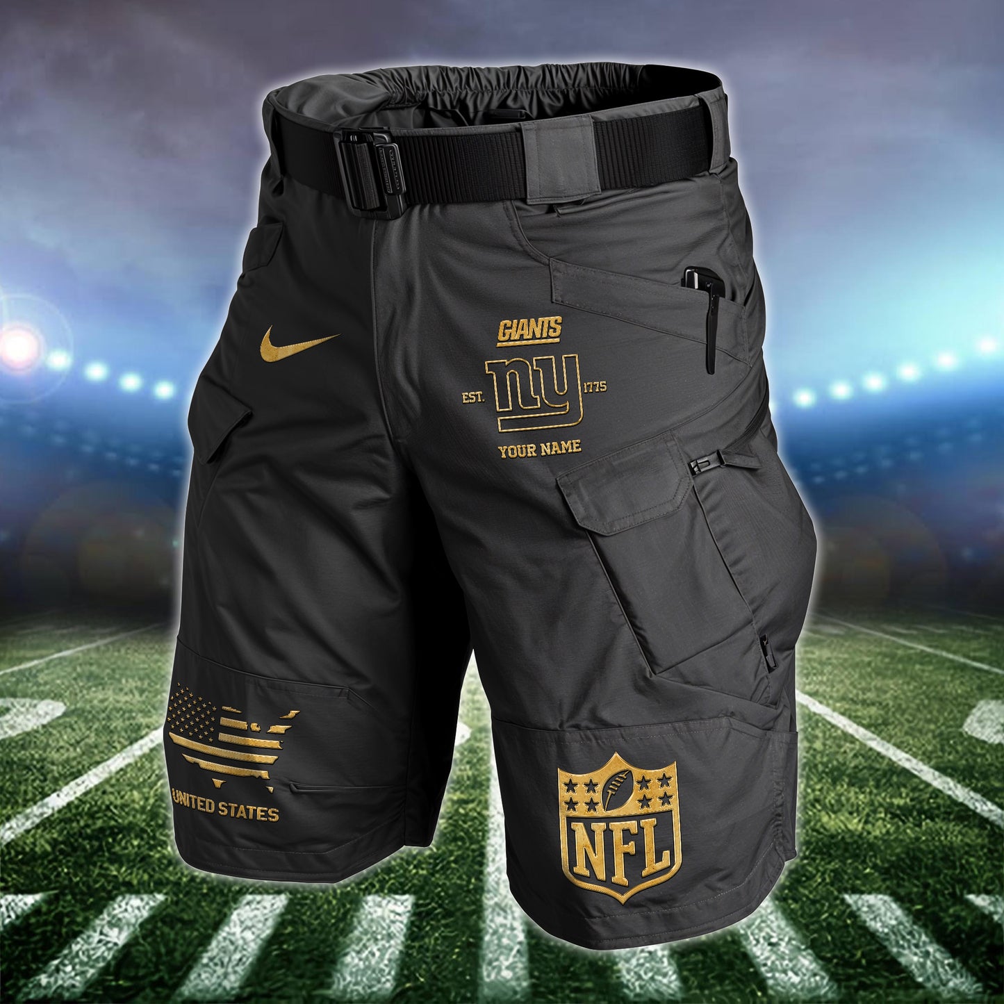 New York Giants Limited Edition Front Pockets Men Shorts (Belt Not Included) AZBTFPMS000040