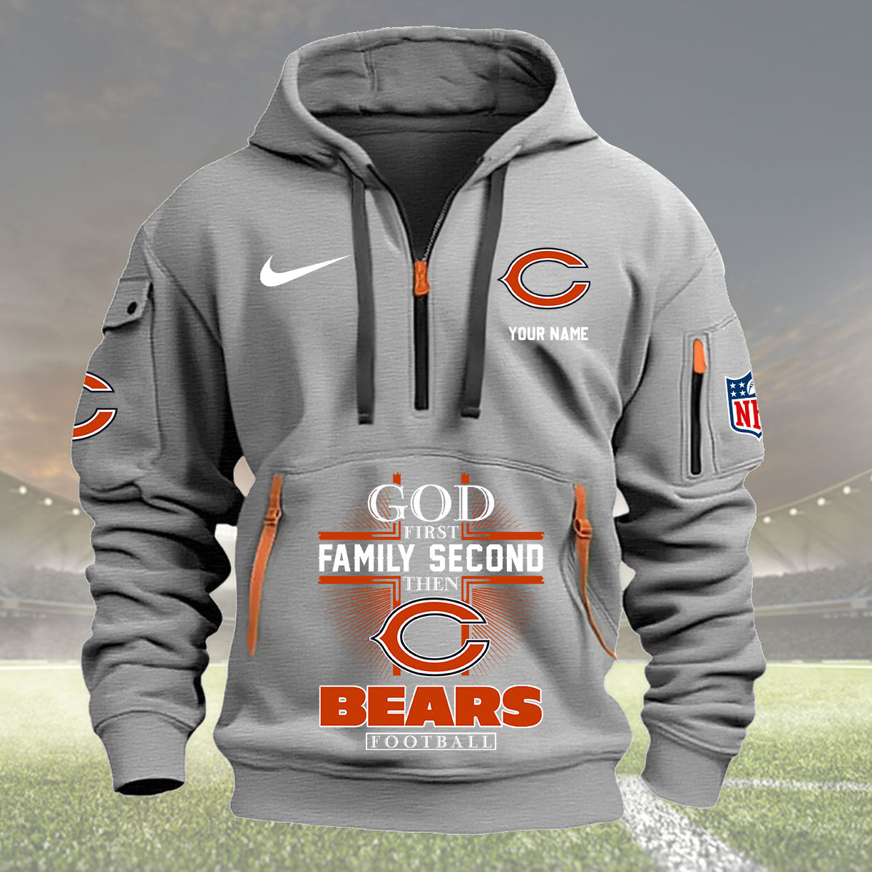 Chicago Bears Personalized Quarter Zip Hoodie New Collection AZBTQZH000246