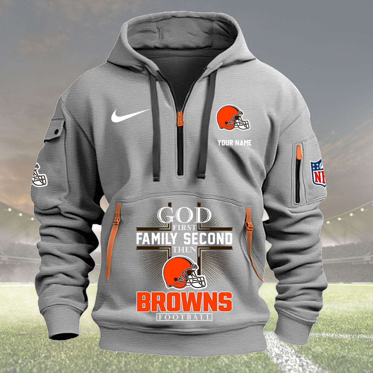 Cleveland Browns Personalized Quarter Zip Hoodie New Collection AZBTQZH000248