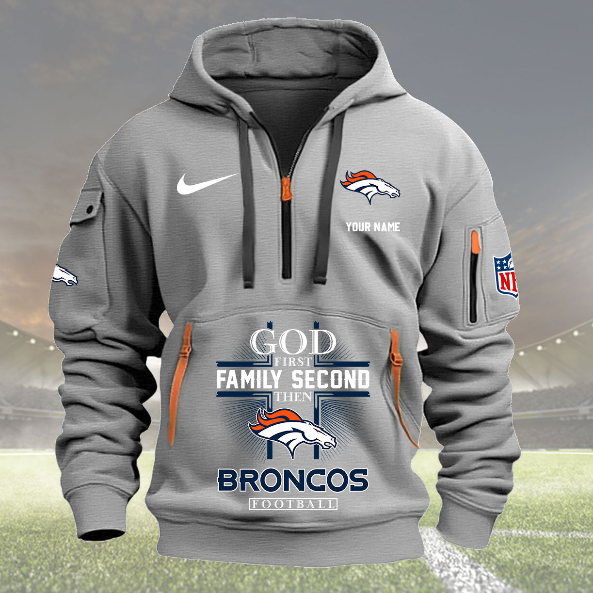 Denver Broncos Personalized Quarter Zip Hoodie New Collection AZBTQZH000250