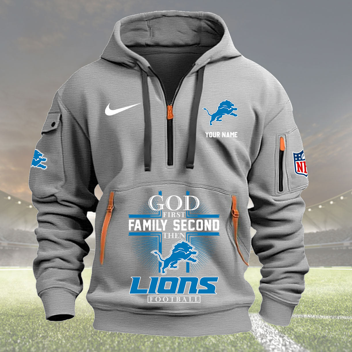 Detroit Lions Personalized Quarter Zip Hoodie New Collection AZBTQZH000251