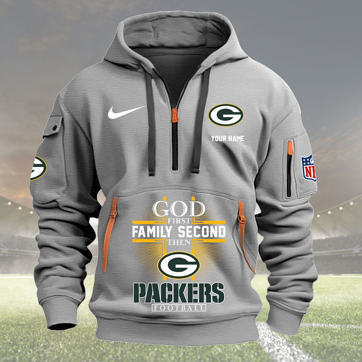 Green Bay Packers Personalized Quarter Zip Hoodie New Collection AZBTQZH000252