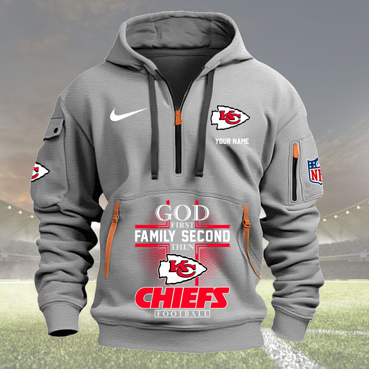 Kansas City Chiefs Personalized Quarter Zip Hoodie New Collection AZBTQZH000256