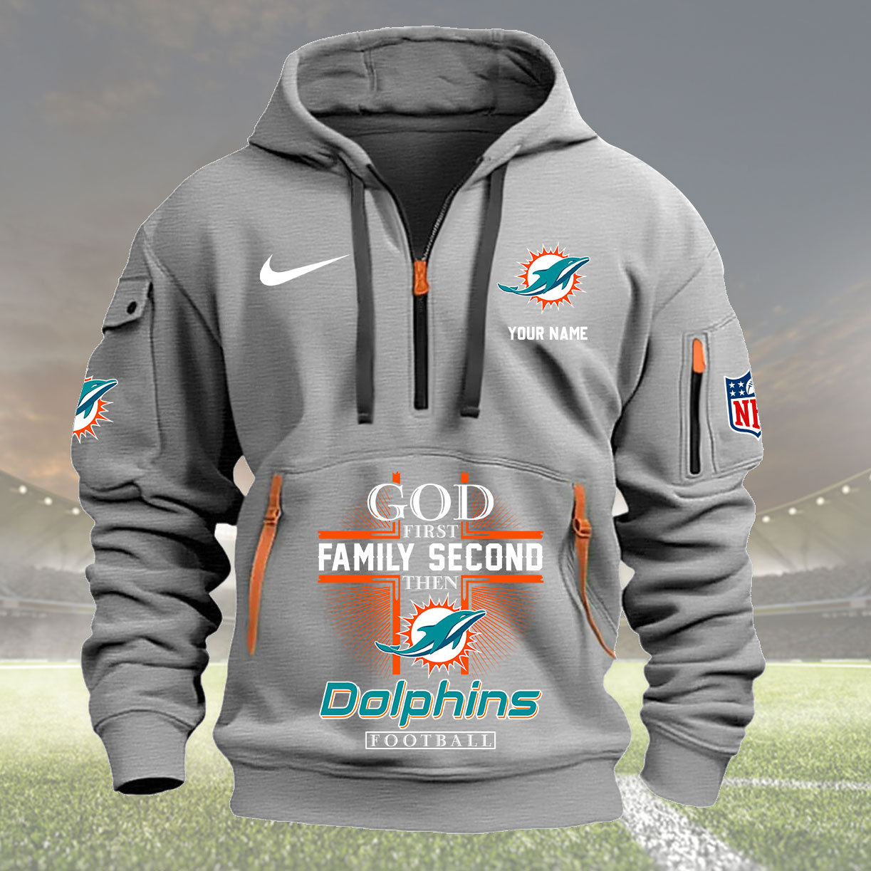 Miami Dolphins Personalized Quarter Zip Hoodie New Collection AZBTQZH000257
