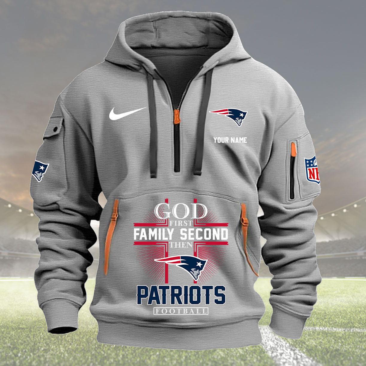 New England Patriots Personalized Quarter Zip Hoodie New Collection AZBTQZH000259