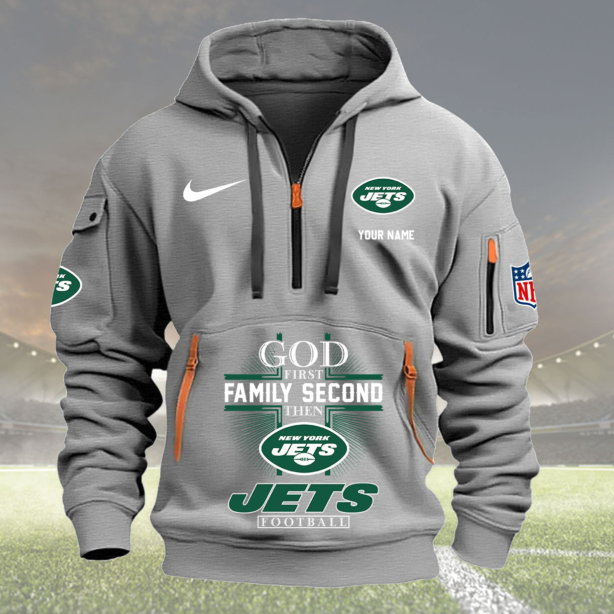 New York Jets Personalized Quarter Zip Hoodie New Collection AZBTQZH000262