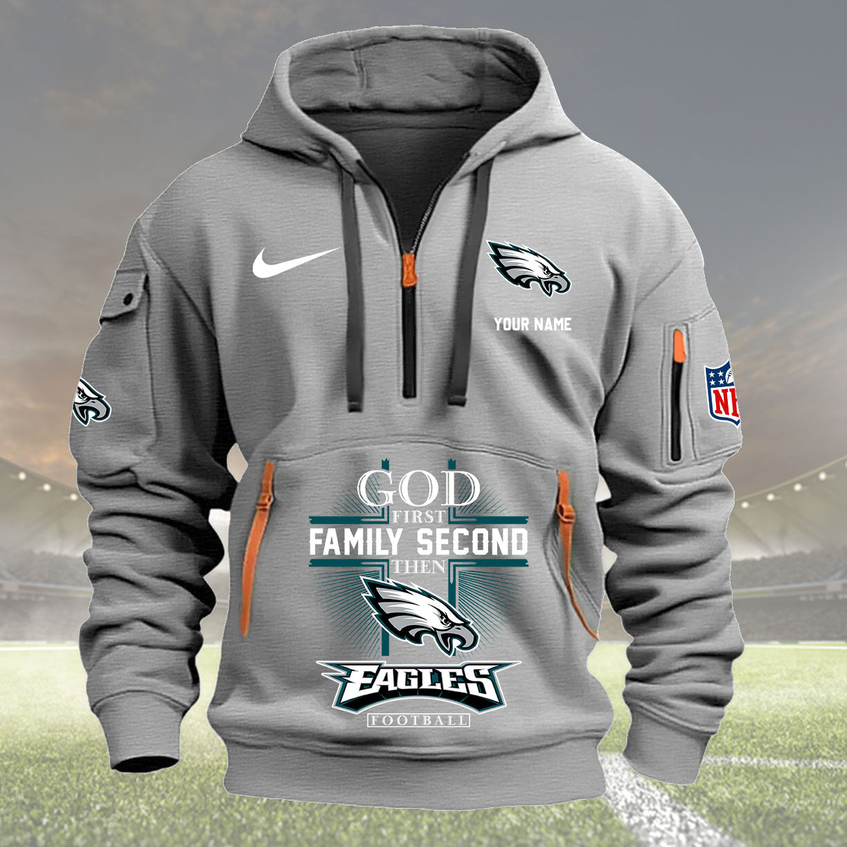 Philadelphia Eagles Personalized Quarter Zip Hoodie New Collection AZBTQZH000264