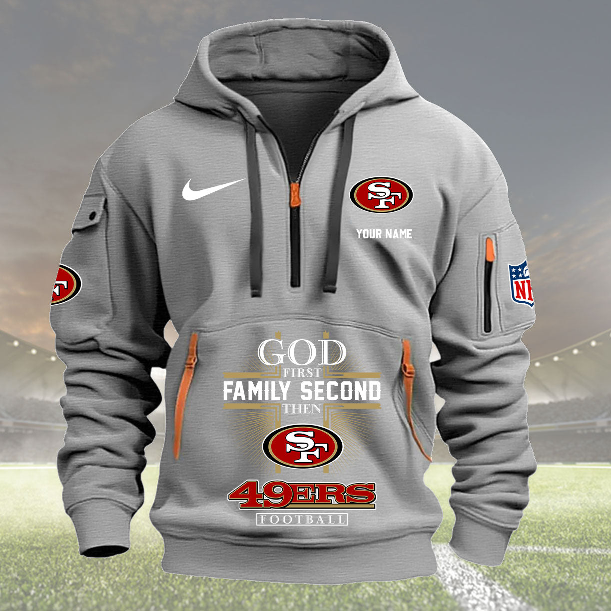 San Francisco 49ers Personalized Quarter Zip Hoodie New Collection AZBTQZH000268