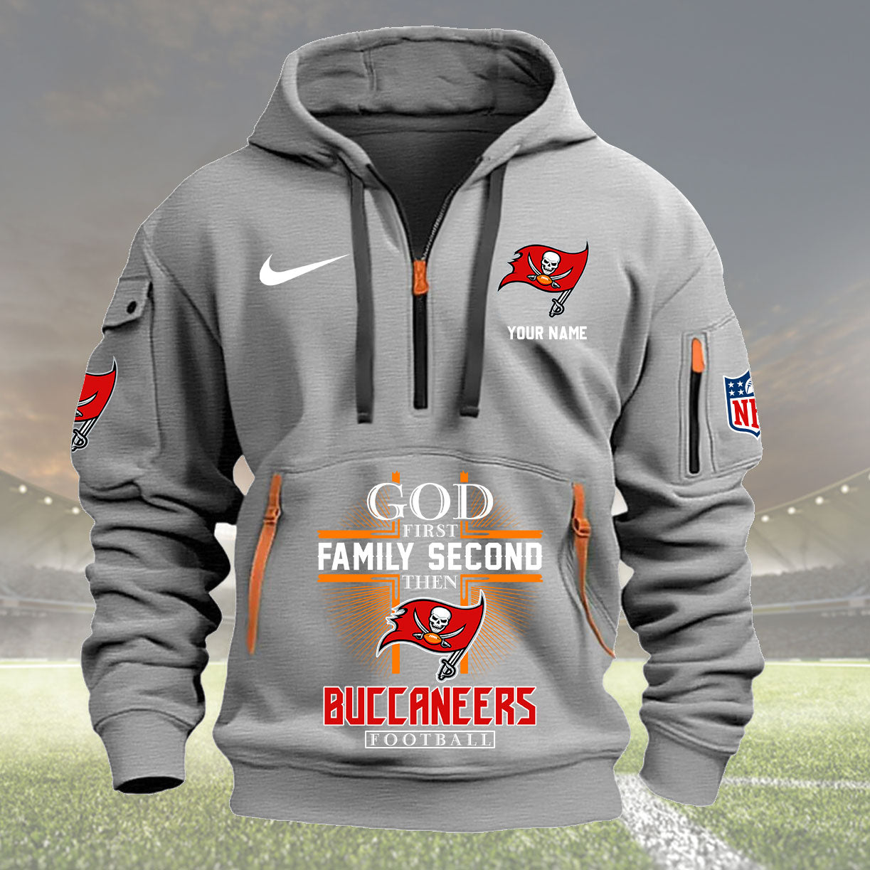 Tampa Bay Buccaneers Personalized Quarter Zip Hoodie New Collection AZBTQZH000270