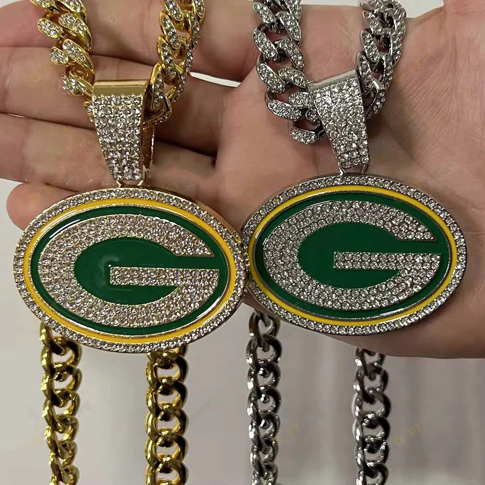 Green Bay Packers Hip Hop Iced Out Bling Pendant Cuban Chain