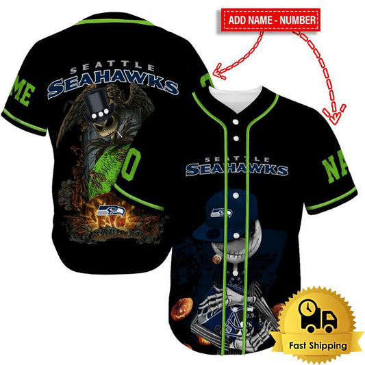 Seattle Seahawks x Halloween Custom Baseball Jersey HA149
