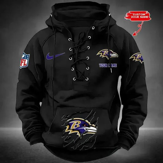 Baltimore Ravens Custom Lace-Up Drawstring Hoodie HA03