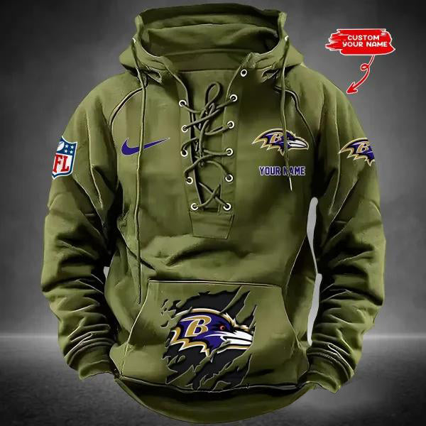 Baltimore Ravens Custom Lace-Up Drawstring Hoodie HA03