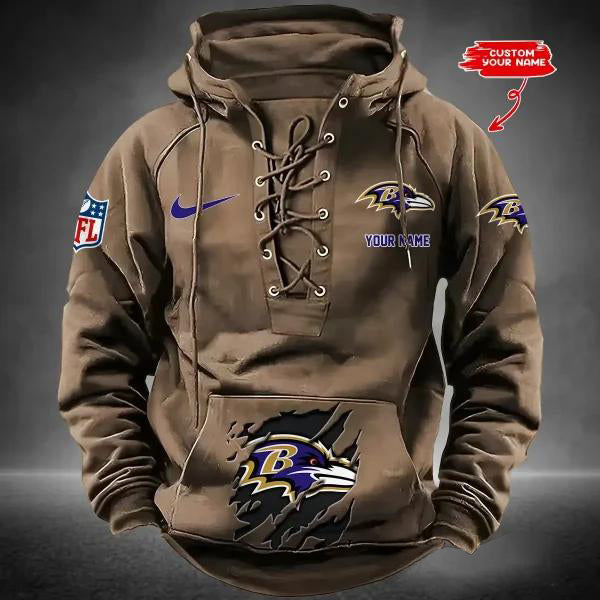 Baltimore Ravens Custom Lace-Up Drawstring Hoodie HA03