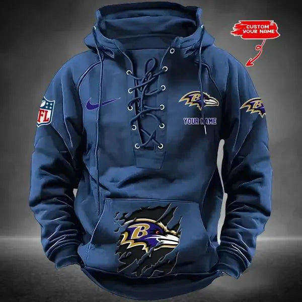 Baltimore Ravens Custom Lace-Up Drawstring Hoodie HA03