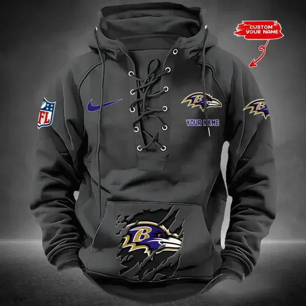 Baltimore Ravens Custom Lace-Up Drawstring Hoodie HA03