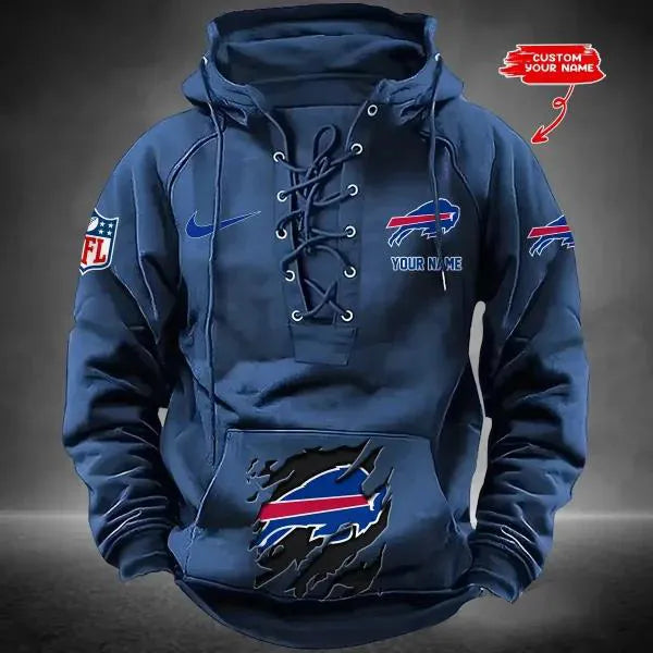 Buffalo Bills Custom Lace-Up Drawstring Hoodie HA04