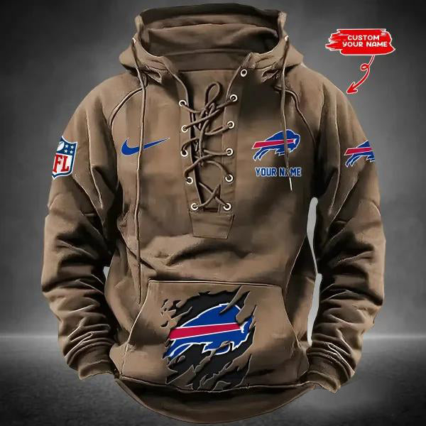 Buffalo Bills Custom Lace-Up Drawstring Hoodie HA04