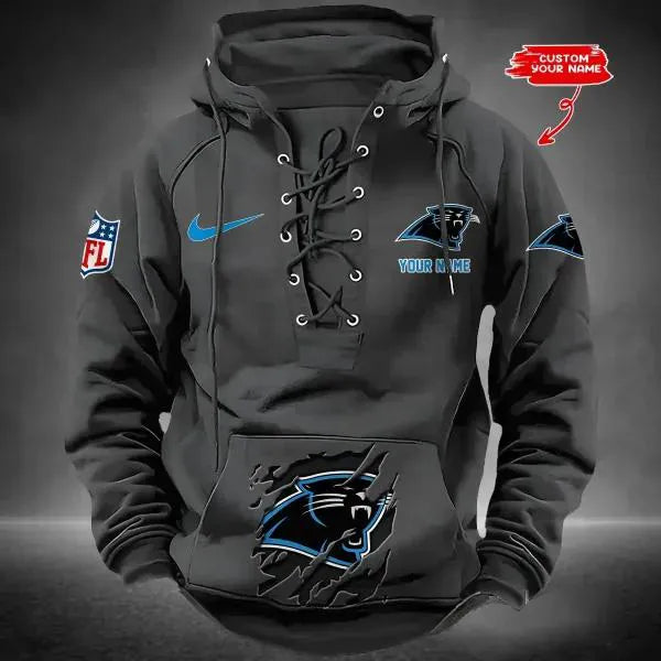 Carolina Panthers Custom Lace-Up Drawstring Hoodie HA05