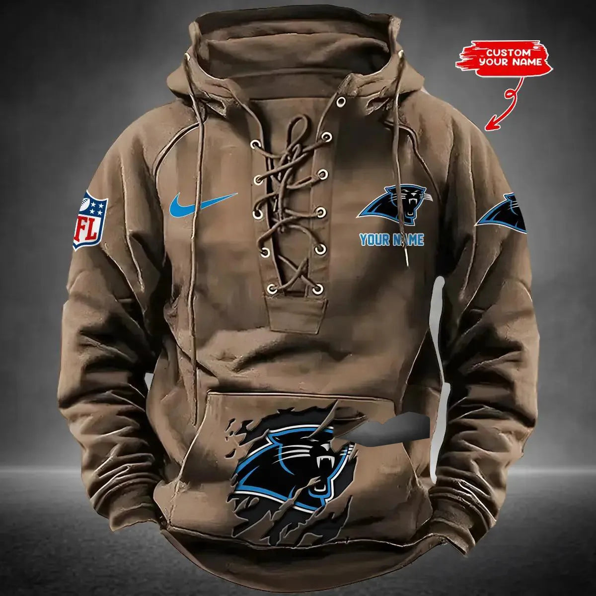 Carolina Panthers Custom Lace-Up Drawstring Hoodie HA05