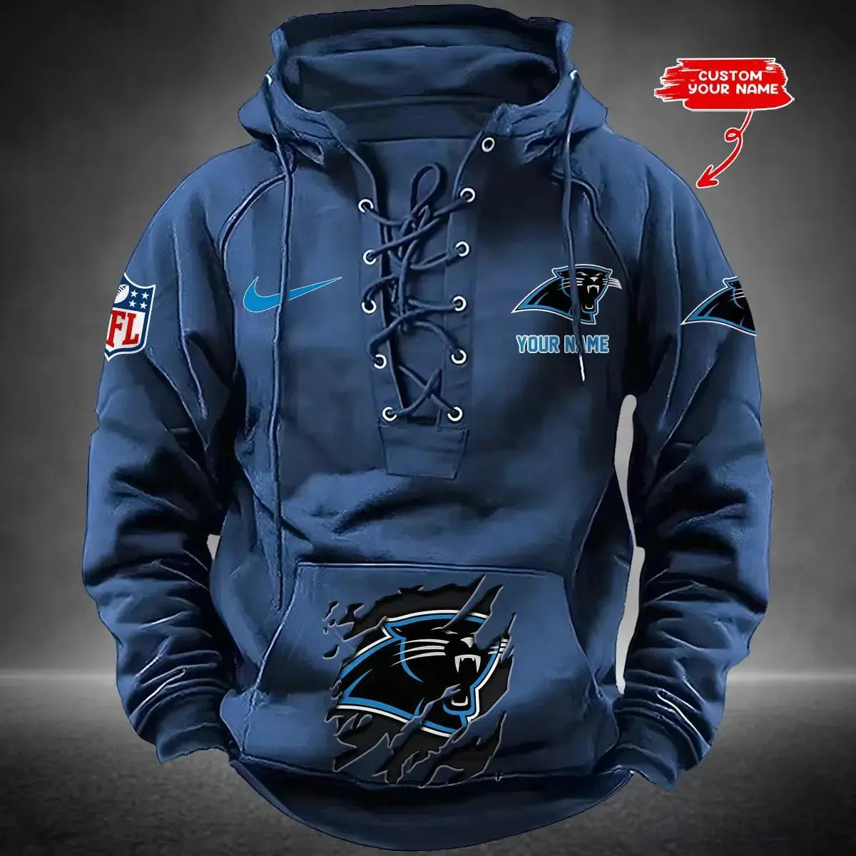 Carolina Panthers Custom Lace-Up Drawstring Hoodie HA05