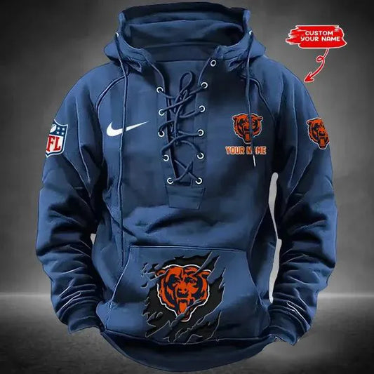 Chicago Bears Custom Lace-Up Drawstring Hoodie HA06