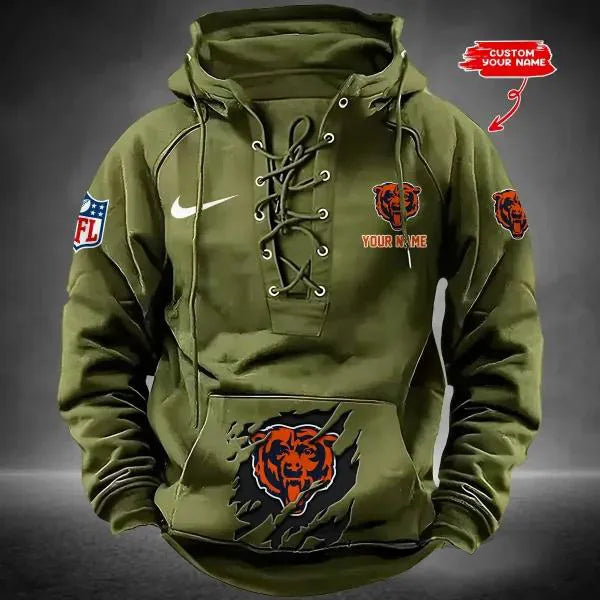 Chicago Bears Custom Lace-Up Drawstring Hoodie HA06