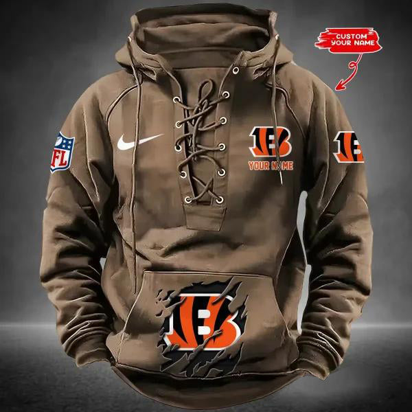 Cincinnati Bengals Custom Lace-Up Drawstring Hoodie HA07