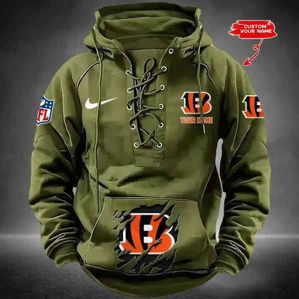 Cincinnati Bengals Custom Lace-Up Drawstring Hoodie HA07