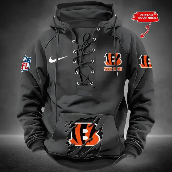Cincinnati Bengals Custom Lace-Up Drawstring Hoodie HA07