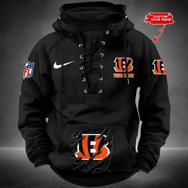 Cincinnati Bengals Custom Lace-Up Drawstring Hoodie HA07
