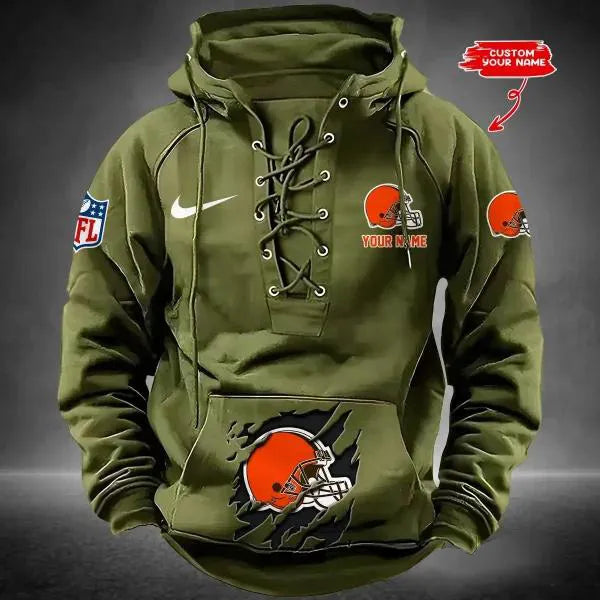 Cleveland Browns Custom Lace-Up Drawstring Hoodie HA08