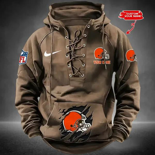 Cleveland Browns Custom Lace-Up Drawstring Hoodie HA08
