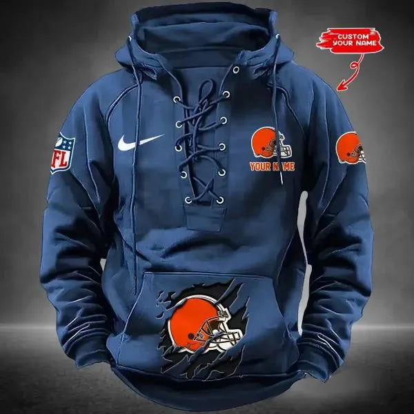 Cleveland Browns Custom Lace-Up Drawstring Hoodie HA08