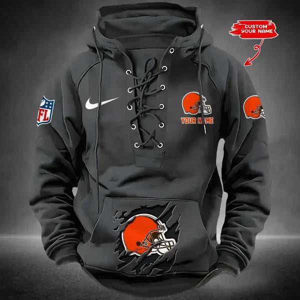Cleveland Browns Custom Lace-Up Drawstring Hoodie HA08