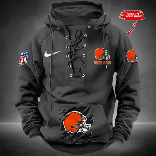 Cleveland Browns Custom Lace-Up Drawstring Hoodie HA08
