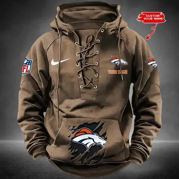 Denver Broncos Custom Lace-Up Drawstring Hoodie HA10