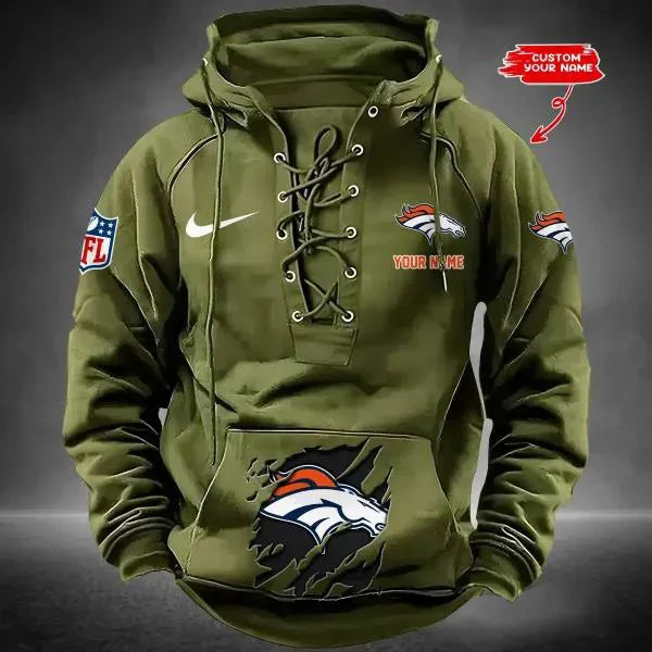 Denver Broncos Custom Lace-Up Drawstring Hoodie HA10