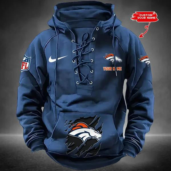 Denver Broncos Custom Lace-Up Drawstring Hoodie HA10