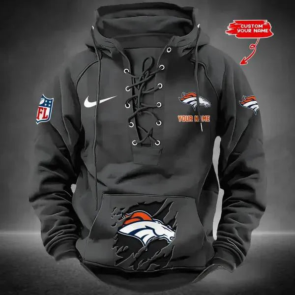 Denver Broncos Custom Lace-Up Drawstring Hoodie HA10