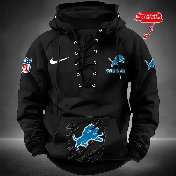 Detroit Lions Custom Lace-Up Drawstring Hoodie HA11
