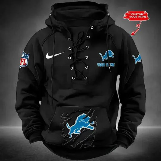 Detroit Lions Custom Lace-Up Drawstring Hoodie HA11